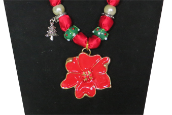 Closeup of Poinsettia Christmas Necklace