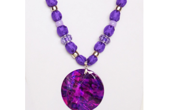 Purple silky necklace with round purple shell pendant