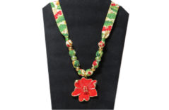 Christmas Necklace with Red Poinsettia Pendant