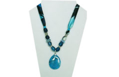 Various blue tone fabric necklace with blue/turquoise looking stone