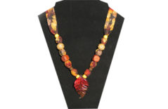 Rich fall theme necklace with glass leaf pendant