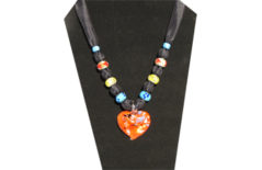 Red heart pendant necklace with black fabric