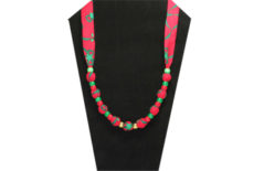 Christmas necklace with green and red cotton fabric and pony beads