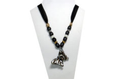 Black necklace fabric with glass butterfly pendant